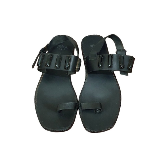Tomas Maier Black Jewel Sandal Toe Loop Ring Gladiator Flat Boho Size 8 - Picture 3 of 13